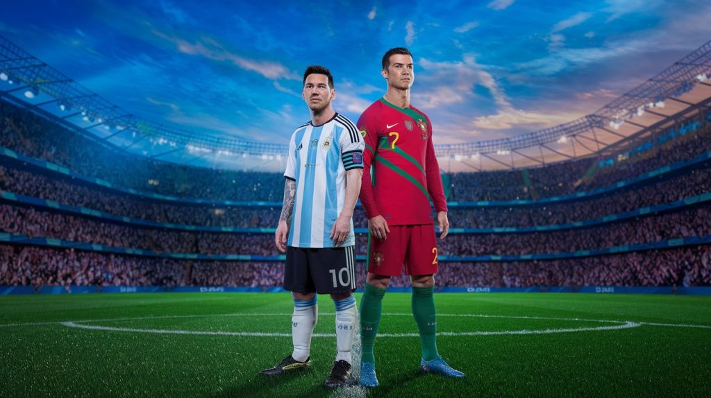 Lionel Messi dan Cristiano Ronaldo berdampingan di lapangan sepak bola